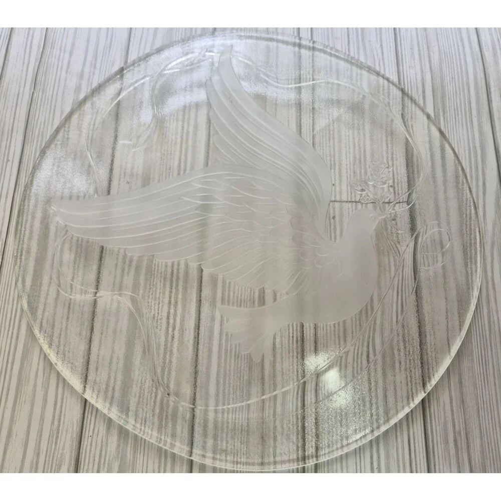 Vintage LE Smith Glass Dove Crystal Tray Platter 13